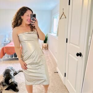 Revolve h:ours Silver Strapless Knee Length Mini Dress XL
